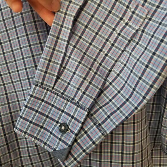 Hugo Boss Long Sleeve Button Down Dress Shirt Blue Checkered Large - Picture 4 of 6
